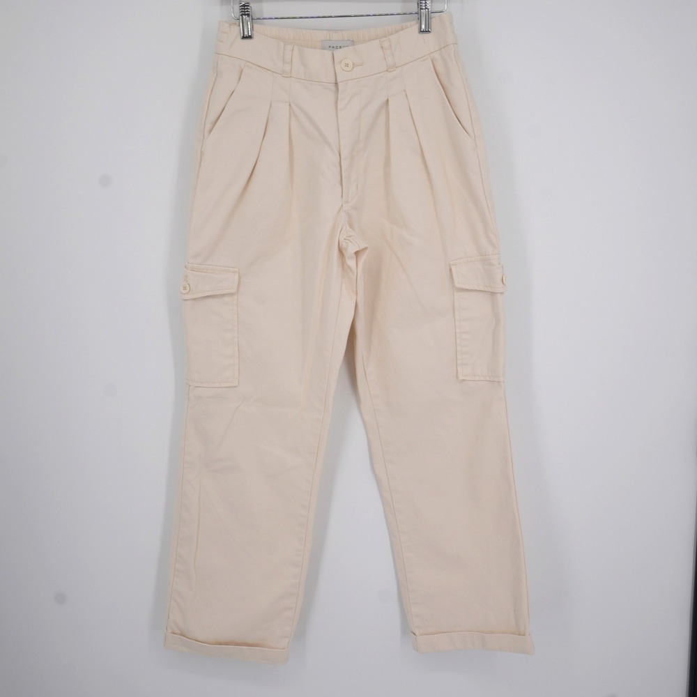 PacSun Cargo Trouser Womens Small Cream High Rise Pleated Straight Leg Utility
